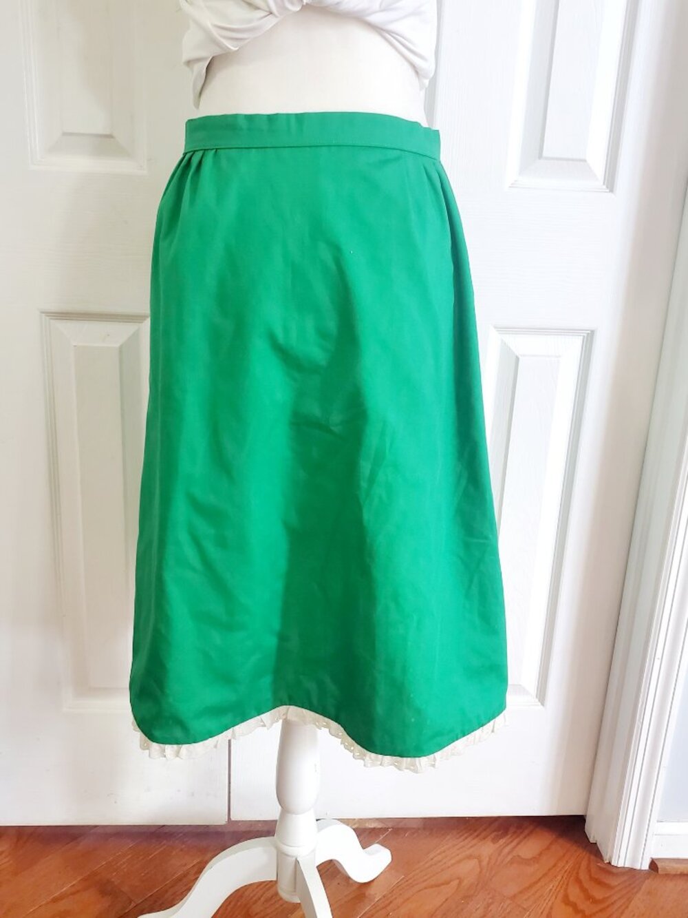 Vintage Reversible Cottagecore Wrap Skirt Green Floral Eyelet Prairie Midi Skirt - Picture 11 of 16